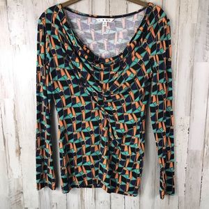 CAbi Geo Print Draper Tee Long Sleeve #231 Small
